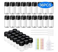 DONQL 36 Botella de Vidrio 2ml/3ml, Frascos de Vidrio, Pequeños Recipientes de Aceites Esenciales, Botella de Cristal Rellenables con Gotero, Embudo y Pegatinas, para Perfumes Aromaterapia