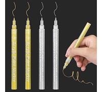 DONQL Juego 4 rotuladores acrílico artistro，rotulador permanente de 0,7 mm, metalizados, acrílicos permanentes, cristal purpurina colores para tela vidrio roca madera cerámica cuero (Oro+Plata)