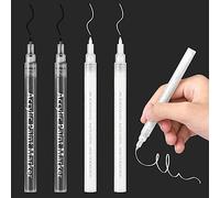 DONQL Juego 4 rotuladores acrílico artistro，rotulador permanente de 0,7 mm, metalizados, acrílicos permanentes, cristal purpurina colores para tela vidrio roca madera cerámica cuero (Blanco+negro)