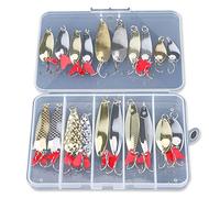 DONQL Juego de 20 Señuelos de Pesca de Metal, con Cucharas de Metal, Anzuelos de Pesca, Cucharillas Pesca de Metal, Cuchara Dura Cebo Señuelo para Agua Salada Trucha de Agua Dulce Salmón bajo
