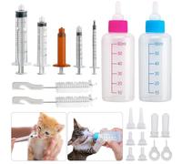 DONQL Kit de Biberón de Mascotas, 2 Biberón Líquido para Gatos 60ml con Mini Pezones de Repuesto, 5 jeringa, Biberón de Lactancia para Gatitos con Cepillo para Perrito Herramienta de Alimentación