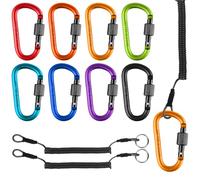 DONQL Mosqueton Llavero de Ocho Colores, 8pcs MosquetóN en Forma de D, Mosquetones PequeñOs Avec CordóN de Seguridad para Pesca, MosquetóN de Escalada con TapóN de Rosca para Camping, Senderismo