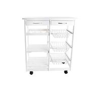 DONREGALOWEB Carro verdulero de Cocina de Doble Cuerpo de Madera y Metal con 2 cajones, 3 cestos, 1 balda botellero y 2 estanterías