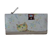 DONREGALOWEB Cartera de Mujer Decorada con un Gato, Estrellas y Lunas con Monedero Trasero con Cremallera