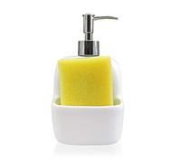 DONREGALOWEB Cocina - Dosificador estropajero de cerámica con Estropajo Decorado Blanco 10.5x9.4x10.8 cm