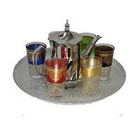 DONREGALOWEB Juego de té marroquí con Bandeja, Tetera y Vasos de Colores, Multicolor, 33 CM DIAMETRO