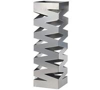 DONREGALOWEB Paraguero Plateado Cuadrado de Metal Estilo Zigzag con Gancho para Paraguas pequeños y Bandeja 15.5x15.5x49 cm