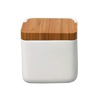 DONREGALOWEB Salero Cuadrado de cerámica con Tapa de Madera Decorado en Color Blanco.