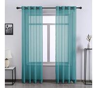 DONREN Cortinas traslúcidas Color Verde Azulado para Ventana, 213 cm de Largo, 2 Paneles de Cortinas de Gasa semitransparentes con Ojales para Sala de Estar, 52 x 84 Pulgadas de Largo