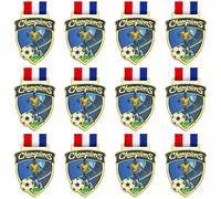Donrime Medallas de premio de fútbol, 12 piezas de medalla de metal con forma de escudo para ganador, trofeo a granel con cintas para el cuello para premios, equipo de fútbol, regalo de premios de