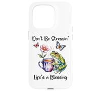 Don't Be Stressin' Life'S a Blessing God Frog Cute Butterfly Carcasa para iPhone 15 Pro