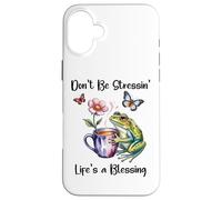 Don't Be Stressin' Life'S a Blessing God Frog Cute Butterfly Carcasa para iPhone 16 Plus