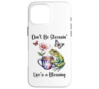 Don't Be Stressin' Life'S a Blessing God Frog Cute Butterfly Carcasa para iPhone 16 Pro MAX