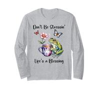 Don't Be Stressin' Life'S a Blessing God Frog Cute Butterfly Manga Larga