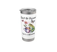 Don't Be Stressin' Life's a Blessing God Fully Rely On Frog Vaso térmico de acero inoxidable de doble pared