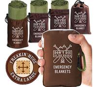 Don't Die In The Woods - Manta de Supervivencia Extragrande, 4 Unidades, de Mylar térmico, con Bolsa de Nailon Ripstop (antidesgarro), mosquetón y Cremallera, Verde Militar