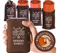 Don'T DIE in The Woods Mantas de emergencia más duras del mundo [4 unidades] extra gruesas HeatFlex térmicas de Mylar con sacos de nailon Ripstop + paquete de cremallera de mosquetón [naranja de
