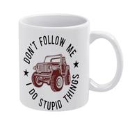 Don't Follow Me, I Do Stupid Things-1 taza de café de cerámica blanca de 325 ml, taza de té impresa de doble cara con mango ergonómico en C, vasos de porcelana con fondo grueso para el hogar, oficina