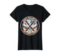 Don't Follow Me I Do Stupid Things Funny Skiing Esquiador Esquí Camiseta gráfica económica, Mujer, Negro, XL