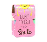 Don't Forget To Smile - Estuche portátil para pintalabios para viajes, mini caja de almacenamiento de lápiz labial con espejo para mujeres y mujeres, bolsa de cosméticos de cuero, Varios colores, 9.5x2x7 cm/3.7x0.8x2.7 in
