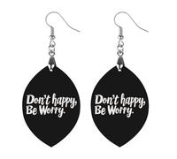 Don't Happy Be Worry - Pendientes colgantes de madera para mujer, diseño de gota, Love, Madera, Sin piedra preciosa