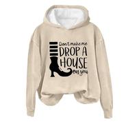 Don't Make Me Drop A On You Sudaderas de Halloween para Mujer 2024 Divertida Sudadera con Capucha Cuello Redondo y Manga Larga Jersey Manga Corta Mujer, beige, S
