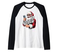 Don't Stop Believin Funny Karaoke Santa Claus Navidad Camiseta Manga Raglan