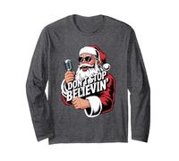 Don't Stop Believin Funny Karaoke Santa Claus Navidad Manga Larga