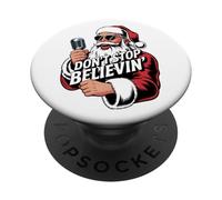 Don't Stop Believin Funny Karaoke Santa Claus Navidad PopSockets PopGrip Adhesivo