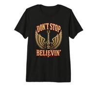 Don't Stop Believin Rock - Alas de Guitarra clásica Envejecida Divertida Camiseta Premium