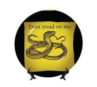 Dont Tread On Me - Platos decorativos de cerámica de hueso de porcelana con soporte de exhibición hecho a mano, adorno de cerámica con personalidad, plato de cena de porcelana, manualidades para el