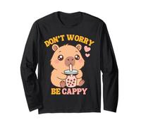 Don't Worry Be Cappy Funny Capybara Drinks Boba Tea Kids Manga Larga