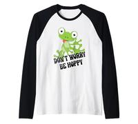 Don't Worry Be Hoppy Lindo Positivo Dicho Divertido Juego de palabras de rana Camiseta Manga Raglan