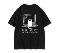 Don't Worry I'm from Tech Support Funny Black Cat Tshirt Men Women Fashion Kawaii Cute T-Shirts Unisex Oversized Short Sleeve 1 Black M