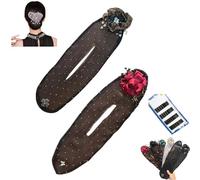 Donubiiu Flores bordadas a mano, rizador de pelo, rizador de pelo, rizador de pelo, accesorios para cabello largo (2 unidades)