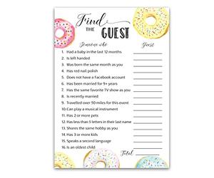 DONUT Baby Shower Game - ENCUENTRA EL INVITADO Baby Shower - Paquete de 25 - Doughnut Theme Baby Shower, Juego de fiesta de baby shower para romper el hielo, Donut Guess Who Lame to the party Game, Pink Blue Baby Sprinkle Games G850-FTG