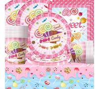 Donut Bonbons Geburtstag Deko,Doyomtoy Mädchen Partygeschirr Set Geburtstag Party Set Geburtstagsteller Tassen Servietten Geburtstag für Kinder Party 20 Gäste