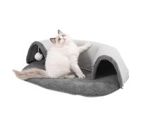 Donut Cat Tunnel Bed - escondite de gato de peluche con cojín y bola de juguete colgante | Gato de gato cálido, resistente a los arañazos y espacioso para gatito interior de gato, interior desmontable
