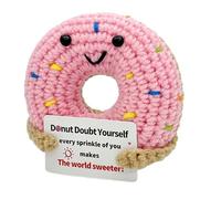Donut De Crochet Hecho A Mano | Motif Donante | Divertido Con Suerte Con Una Tarjeta De Embajada Regalo Inspirador Para Maestros, Amigos, Colegas, Mujeres Y Niños, Decoración De La Oficina, En El Hoga