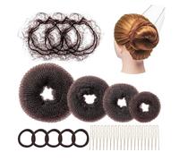 Donut Moño de Pelo, 4PC Donut de Pelo,Accesorios de Peinado Kit con 3 Redecillas Invisibles,20 Horquillas en Forma,5 Gomas de Pelo Negras,Fabricante Panecillos De Pelo para Bailarines Niñas y Mujeres