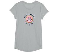 Donut Worry Be Happy - Juego de Palabras de pastelería Alegre Camiseta, Niñas, Gris Jaspeado, Pequeña
