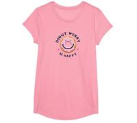 Donut Worry Be Happy - Juego de Palabras de pastelería Alegre Camiseta, Niñas, Rosado, Pequeña