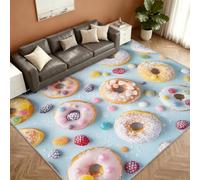 Donuts Alfombra 200x290cm, Desserts Alfombras for Living Room | Large Washable Soft Low Pile Non-Slip Moqueta for Bedroom Home Decor Mat