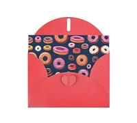Donuts Collection - Juego de tarjetas de felicitación impresas planas con interior en blanco, papel perla roja, tarjetas de cumpleaños, boda para invitaciones de fiesta