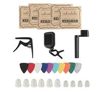 Donux Kit de accesorios de cuerdas de ukelele de 28 piezas, juego de cuerdas de ukelele de nailon, afinador, púas de fieltro, cejilla, protectores de dedos, enrollador de cuerdas para ukelele tenor