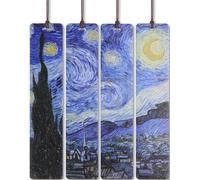 Donxote 4 marcapáginas estéticos, juego de caja de regalo de madera Van Gogh, marca de libro para los amantes de los libros, es un regalo único para hombres, mujeres y niños - The Starry Night