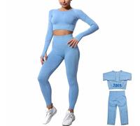 DONYKARRY Conjunto Deportiva para Mujer 2 Piezas Top de Manga Larga de Running Pantalones de Cintura Alta Elásticos Leggings de Fitness sin Costuras para Yoga Gimnasio Trotar