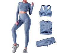 DONYKARRY Conjunto Deportiva para Mujer 3 Piezas Top de Manga Larga de Running Pantalones de Cintura Alta Elásticos Leggings de Fitness sin Costuras para Yoga Gimnasio Trotar(Gris,L)
