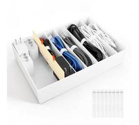 DoocliB Cajas de almacenamiento grandes con 7 compartimentos ajustables, caja organizadora de cables blanca con 7 bridas,