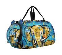 Doodle Abstracto Elefante Azul Bolsa de Deporte para NatacióN Gimnasio con Compartimento para Zapatos,Bolsa de Viaje Tipo Fin de Semana Bolso de Mano para NiñAs